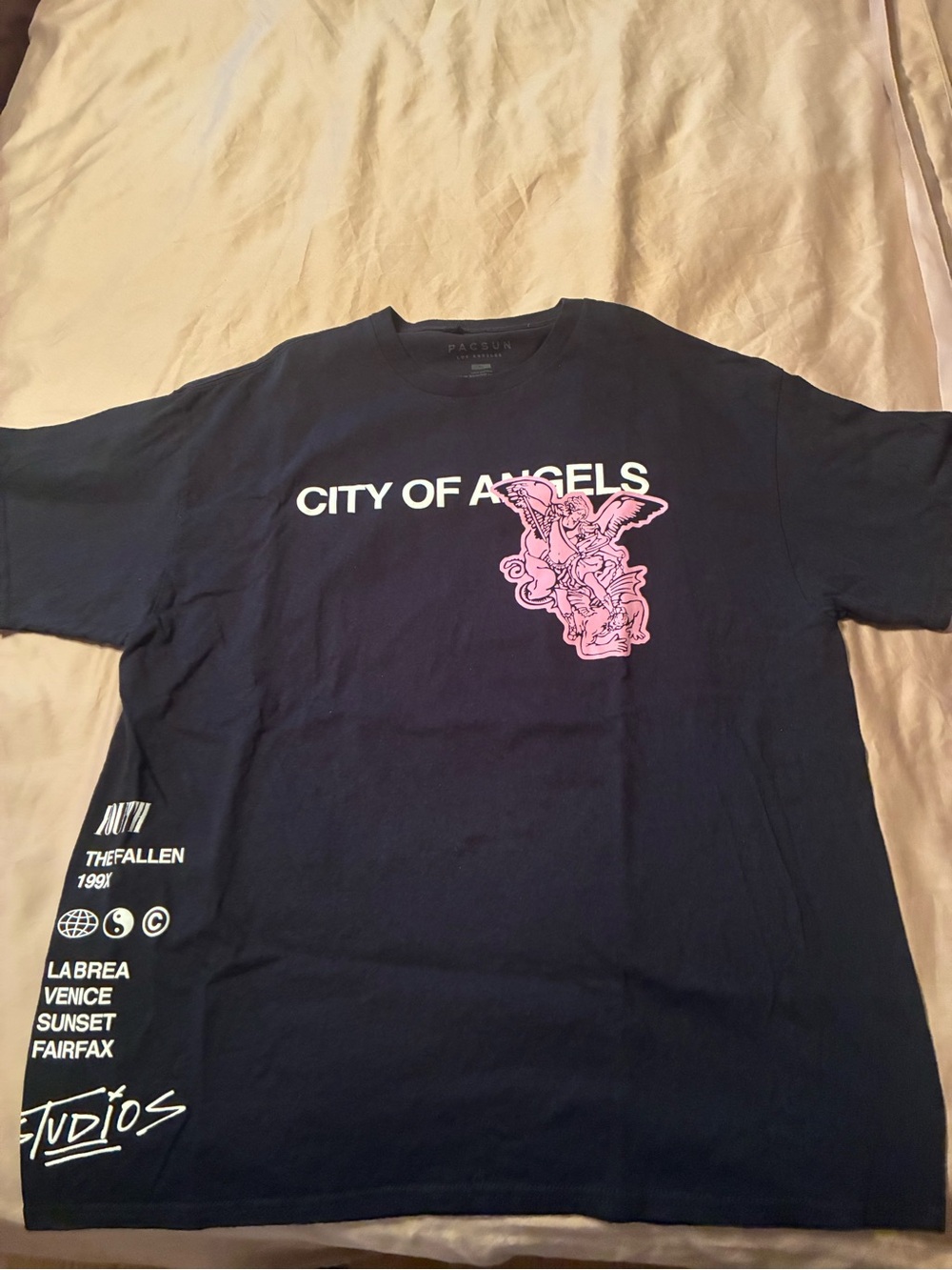 PacSun Navy "City of Angels" Tee with Pink Graphic